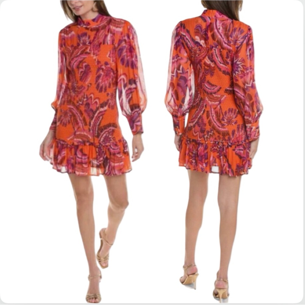Farm Rio Chevron Forest Orange Mini 
Dress Size M